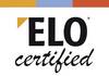 'Logo with the inscription: ELO certified'. Blue, orange and red bars at the top.