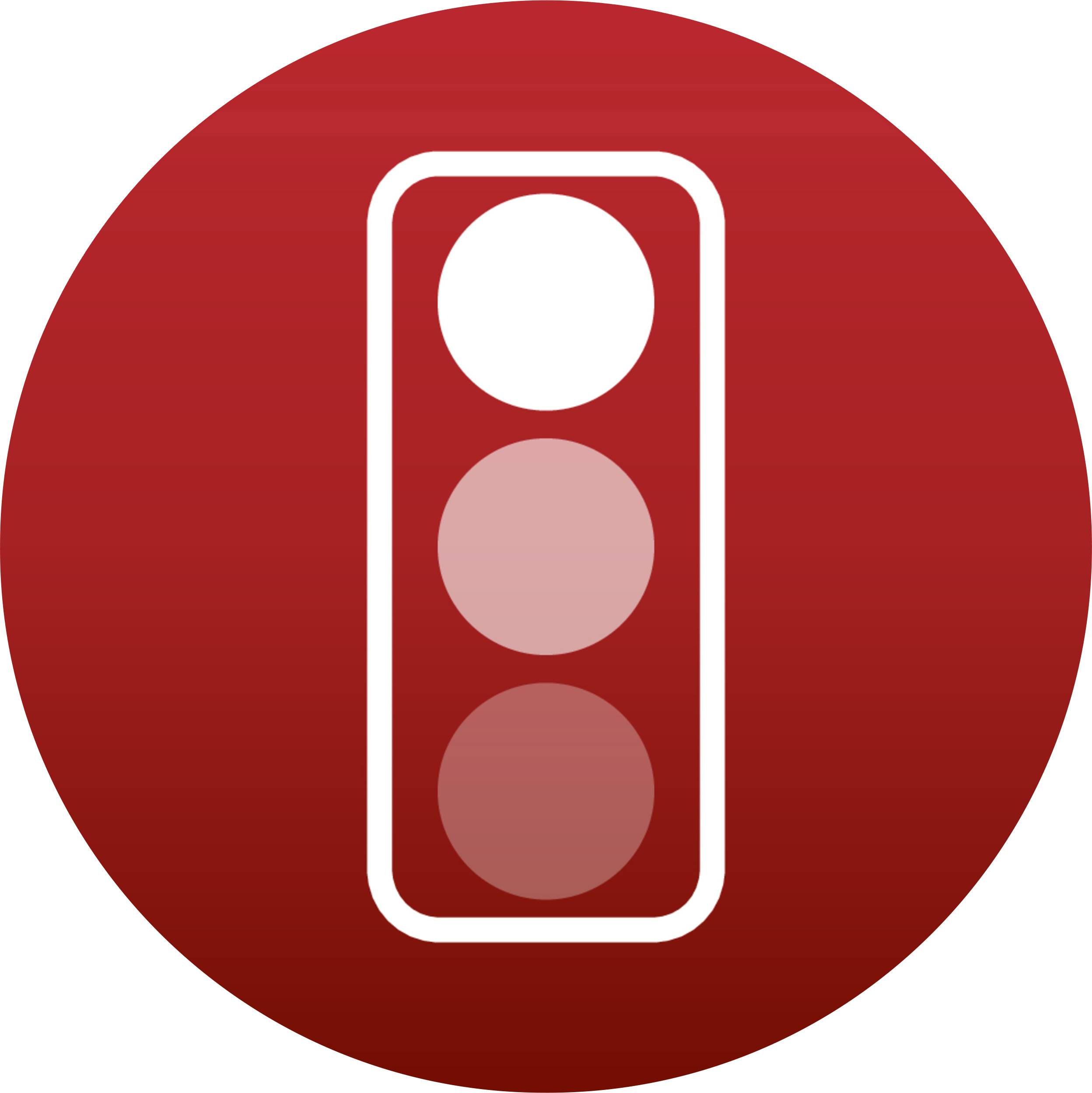 Red traffic light on a circular background, showing the stop signal.