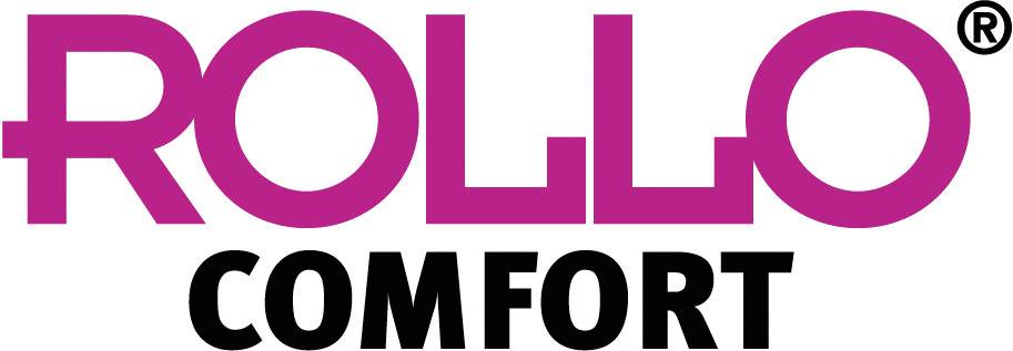 The image shows the 'ROLLO COMFORT' logo in pink and black lettering on a white background.