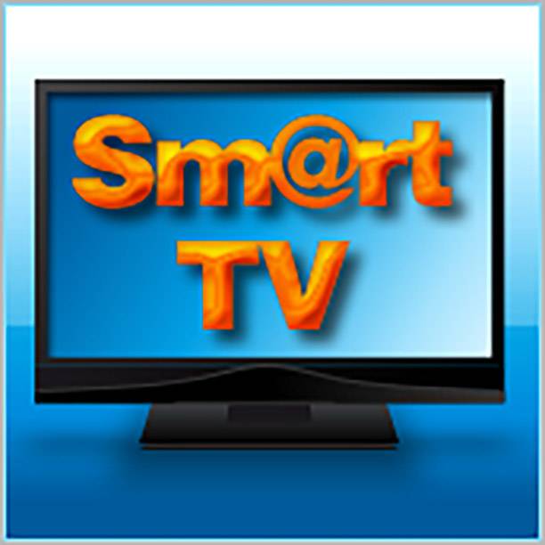 A television displays the text 'Smart TV' in orange on a blue background.
