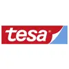 Logo of the 'tesa' brand, red background with white lettering and blue wedge in the bottom right corner.