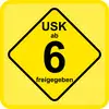 'Rated 6+' is a yellow sign with a black border that indicates age classification for content suitable for audiences aged 6 and above.