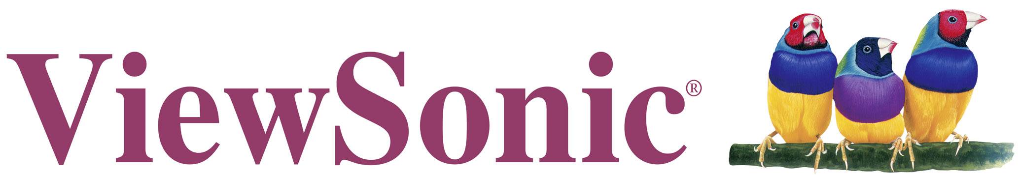 The image depicts the ViewSonic brand logo featuring three colourful birds perched on a branch alongside the 'ViewSonic' text.