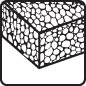 Cube with irregular, net-like surface pattern; symbolises structure or material composition.