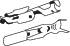 Two stylised tools or clips, arranged one above the other, with distinctive cut-outs and points, depicted in black and white.