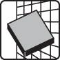 A grey square is situated in front of a black and white, grid-like background. The image appears abstract and minimalist.