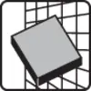 A grey square is situated in front of a black and white, grid-like background. The image appears abstract and minimalist.