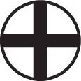 The image depicts a black cross in a black circle on a white background.