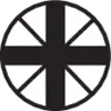 'Sun wheel symbol' in black and white design, consisting of a circle with crossed lines.