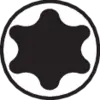 Six-pointed star bolt within a circle.