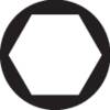 A black hexagon with white borders on a white background.