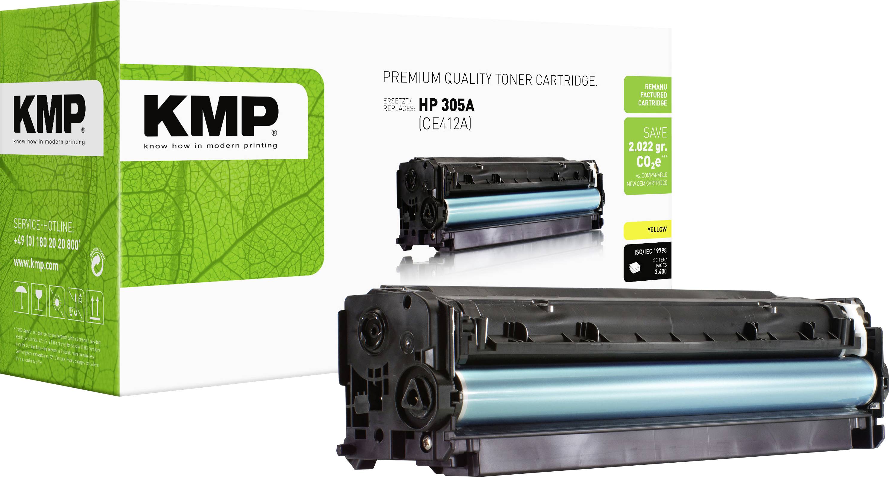 KMP Tóner reemplaza HP 305A, CE412A Compatible Amarillo 3400 Lados H-T160 1233,0009