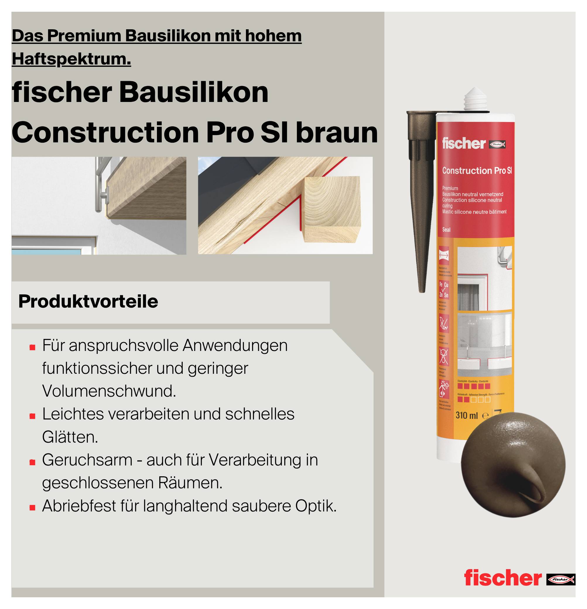 Fischer DBSA Silicona para construcción Color del fabricante Marrón 053093 310 ml-9