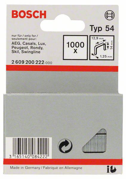 Bosch Accessories 2609200222 Grapas de alambre plano Tipo 54 1000 UD(S). Dimensiones (Lon. x Anch.) 14 mm x 12.9 mm-0
