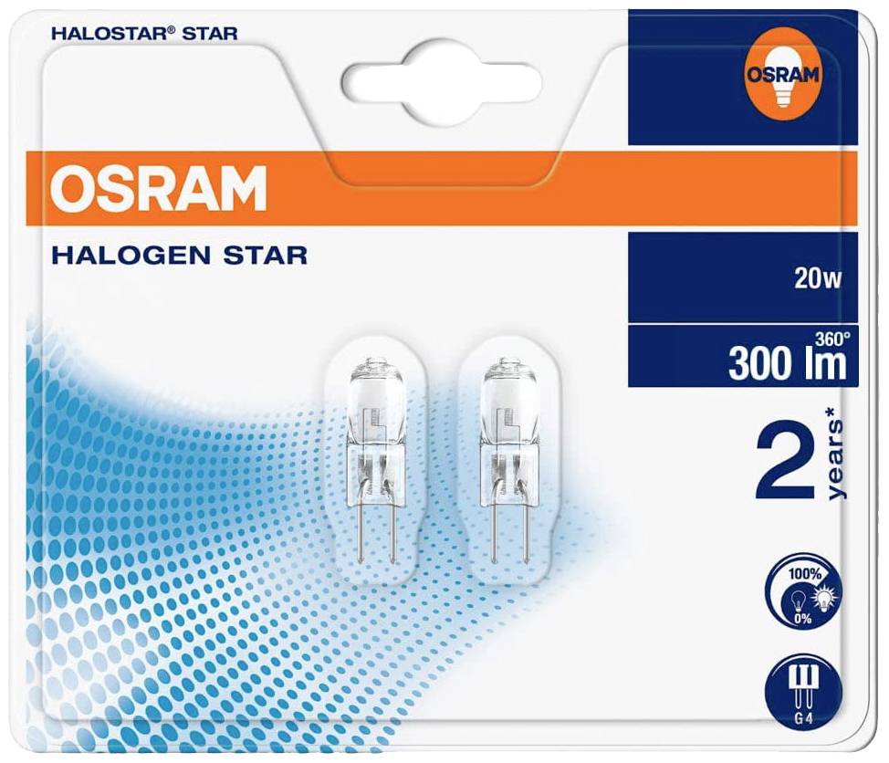 OSRAM Halógeno Clase de eficiencia energética: G (A - G) G4 33 mm 12 V 20 W Blanco cálido Casquillo de patillas Atenuable 2 ST