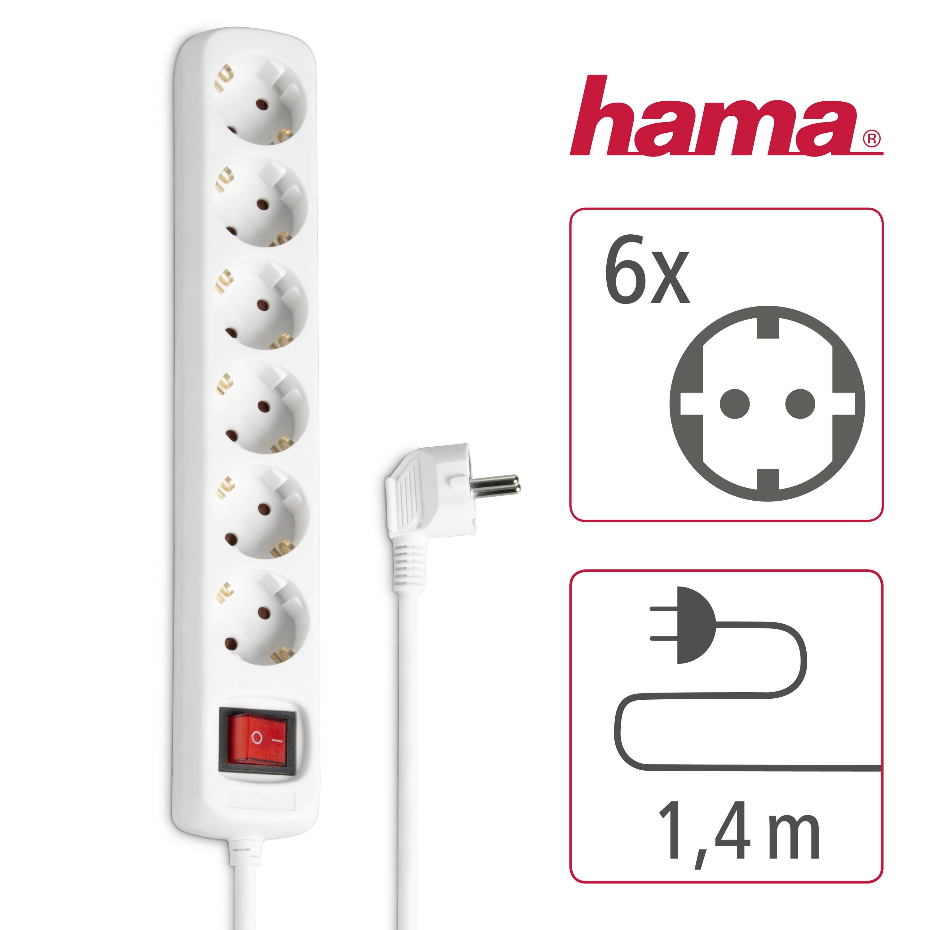 Hama 00030530 Regleta de enchufes con interruptor 6 veces Blanco Contacto de puesta a tierra 1 UD(S).-4