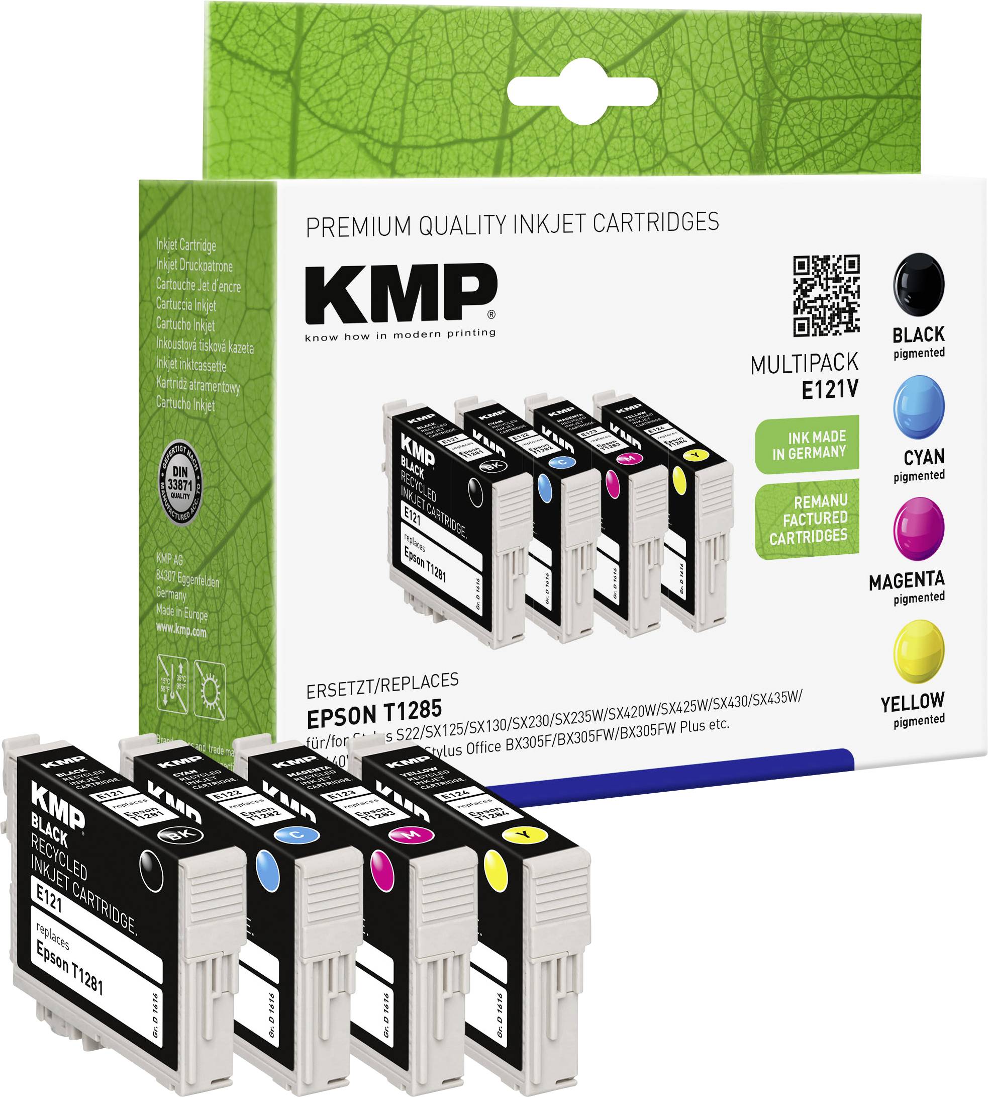 KMP Ink reemplaza Epson T1285, T1281, T1282, T1283, T1284 Compatible Paquete combinado Negro, Cian, Magenta, Amarillo E1-0