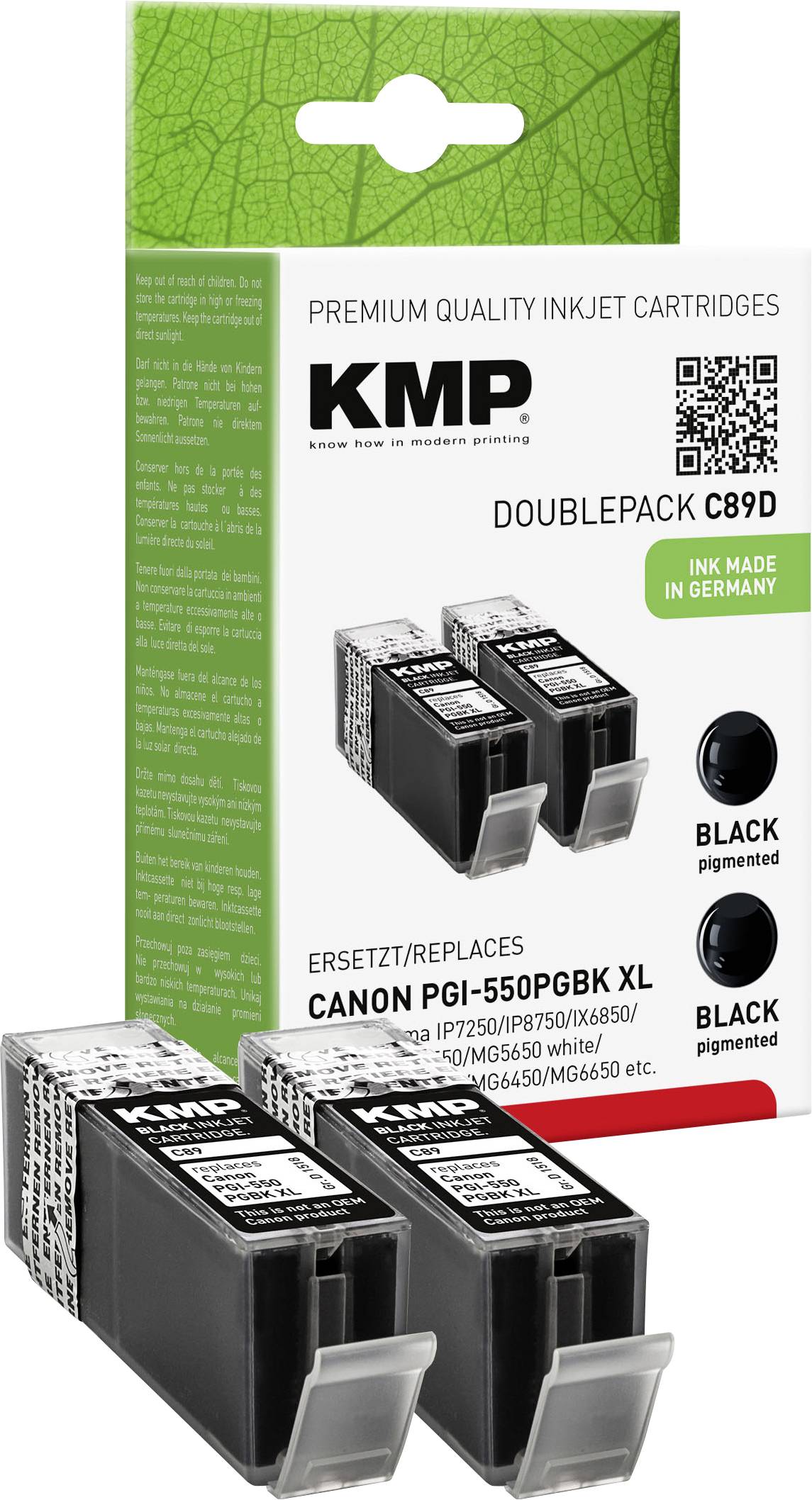 KMP Ink replaced Canon PGI-550BK XL Compatible Dual Negro C89D 1518,0021