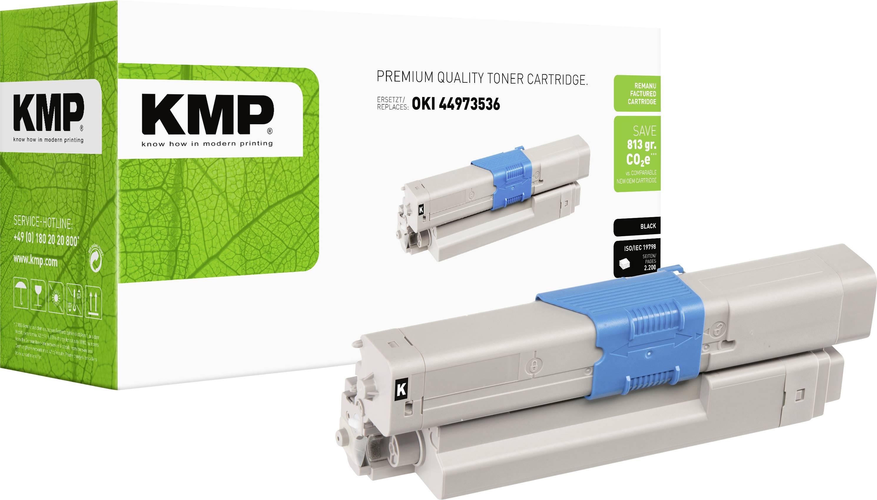 KMP Cartucho de tóner reemplaza OKI 44973536 Compatible Negro 2200 Lados O-T36