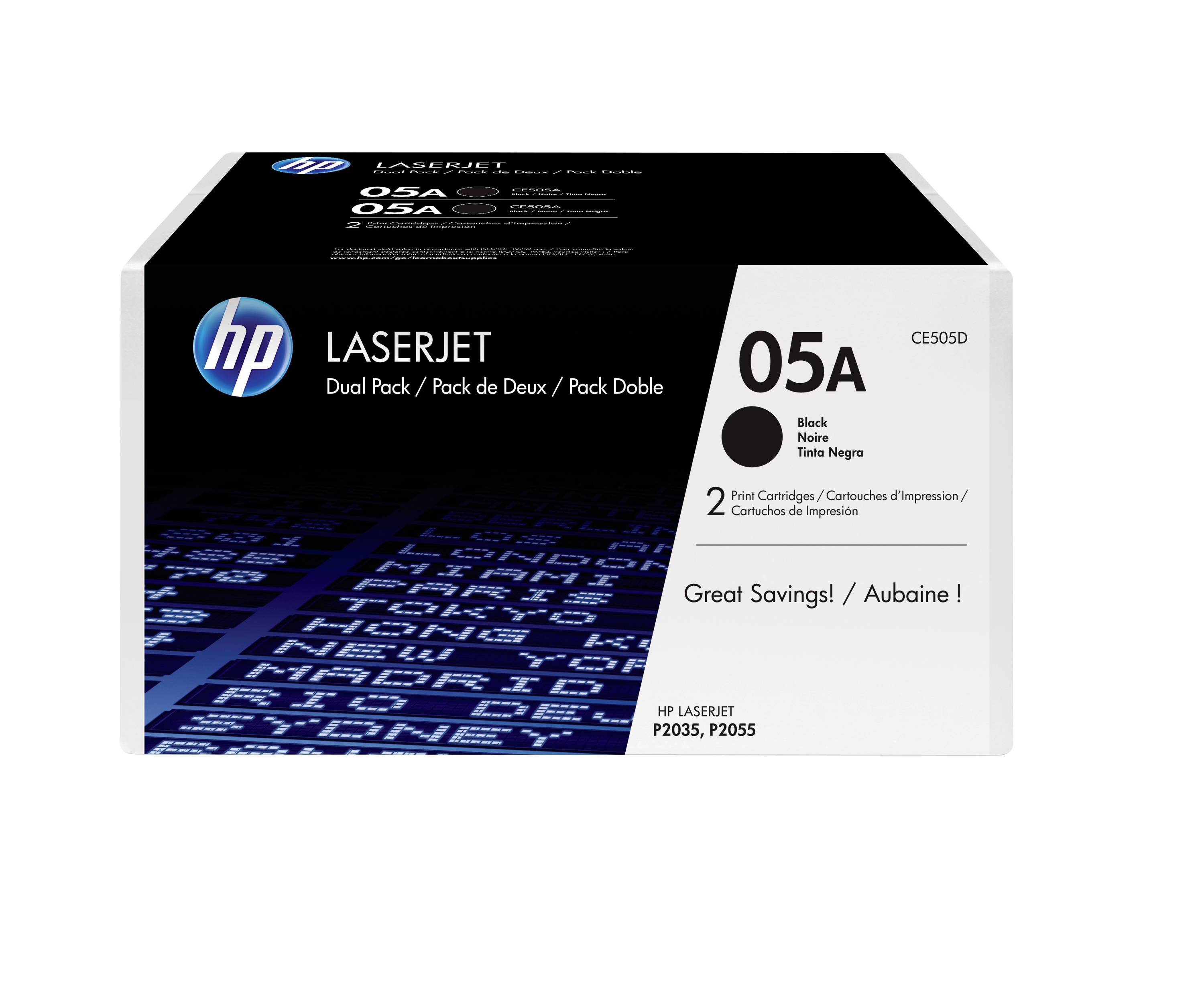 HP Tóner 05A Original Dual Negro 4600 Lados CE505D-0
