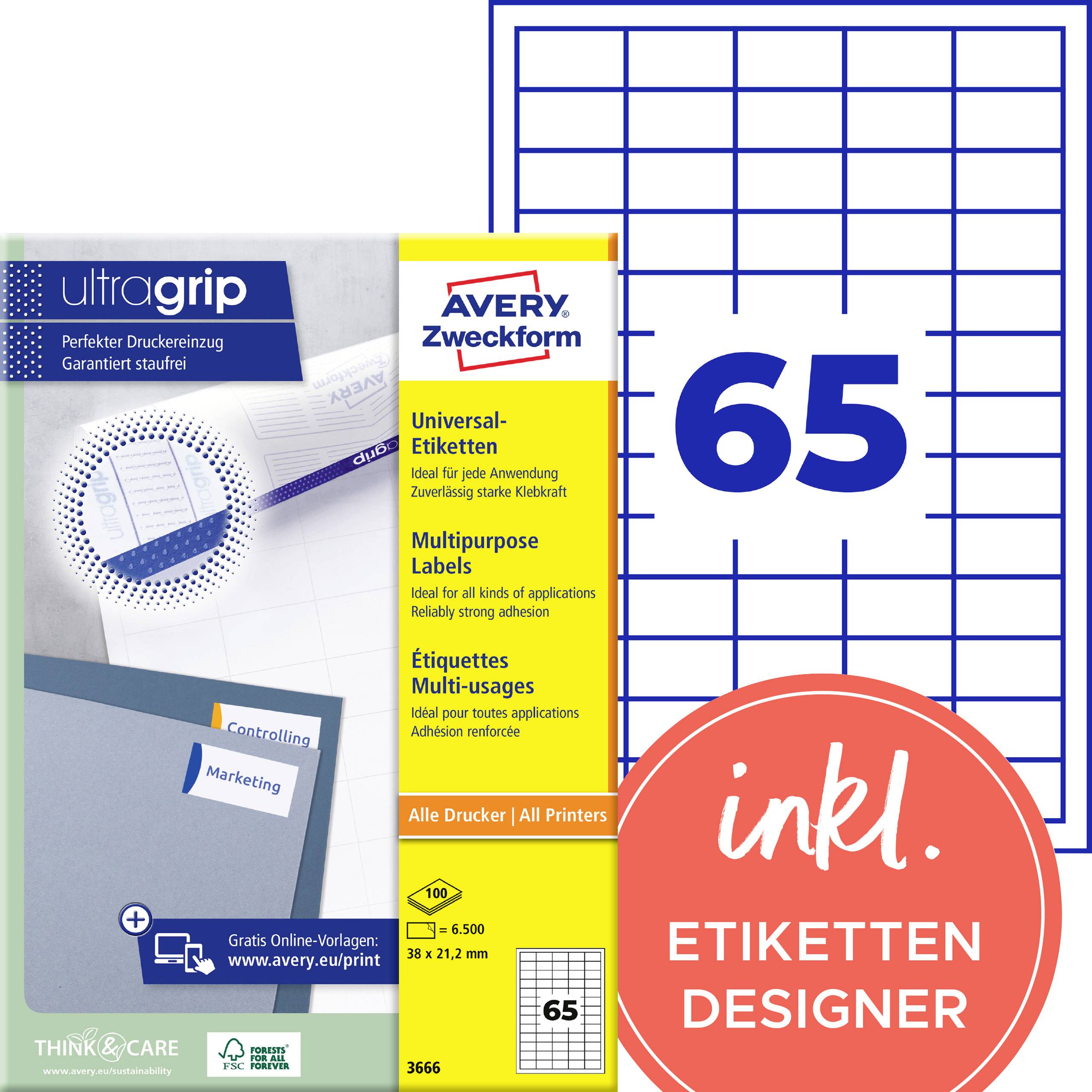 Avery Zweckform, Labels Avery 38 x 21,2mm, A4 (3666) blanc - vue 4