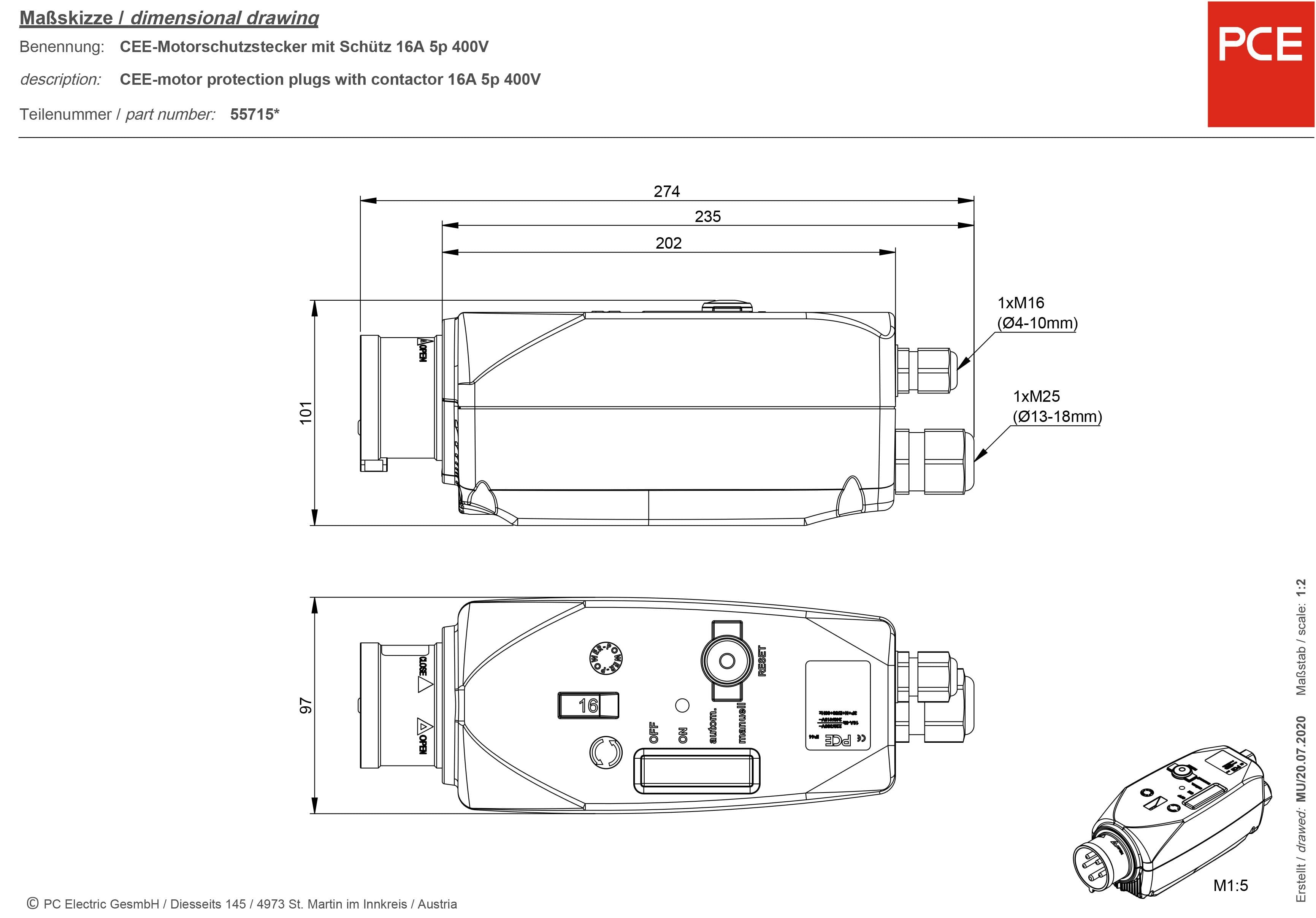 PCE 5571502400 Enchufe de protección para motor CEE 16 A De 5 polos 400 V 1 UD(S).-1