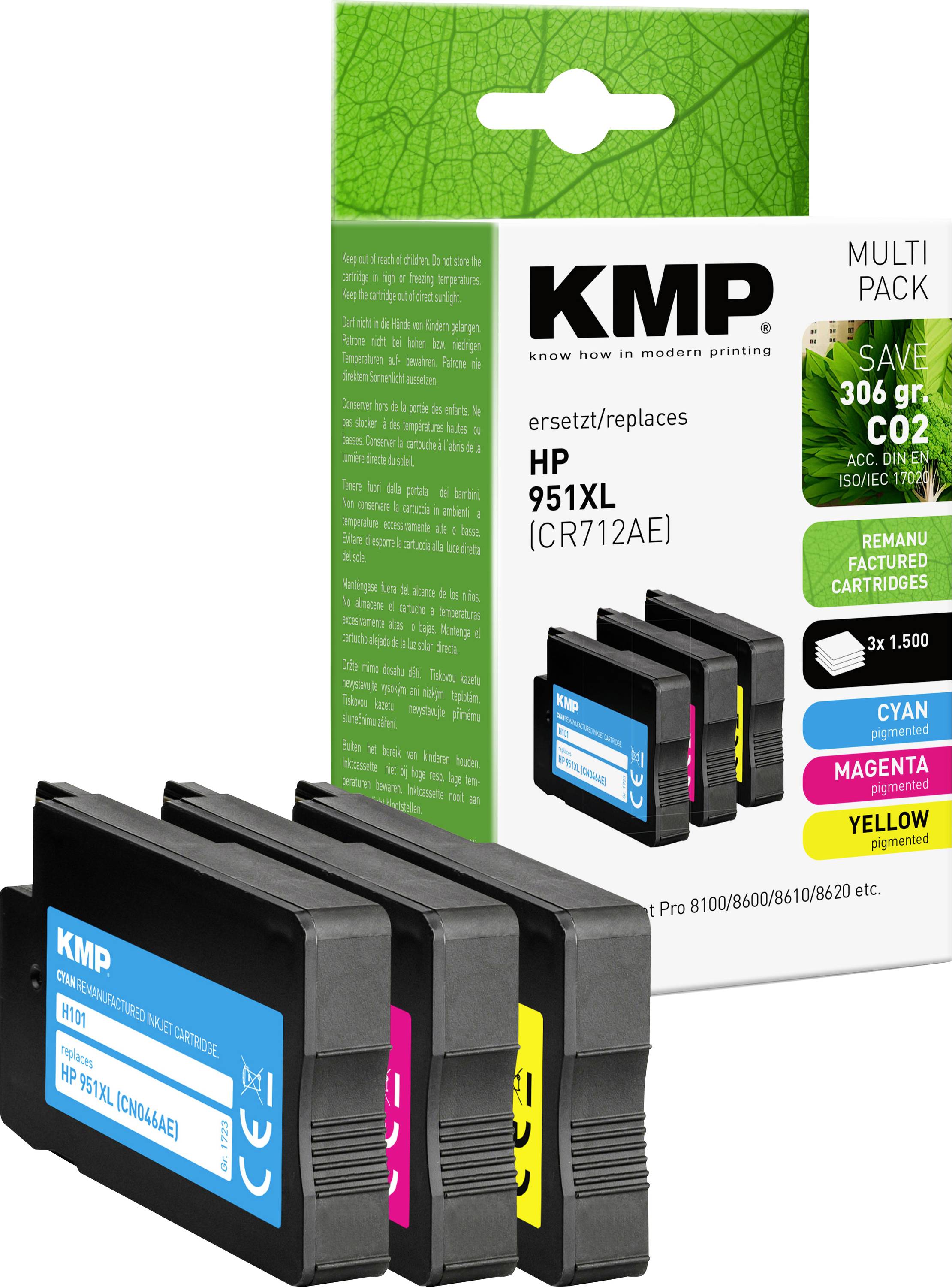 KMP Ink replaced HP 951XL, CN046AE, CN047AE, CN048AE Compatible Paquete combinado Cian, Magenta, Amarillo H101V 1723,4050
