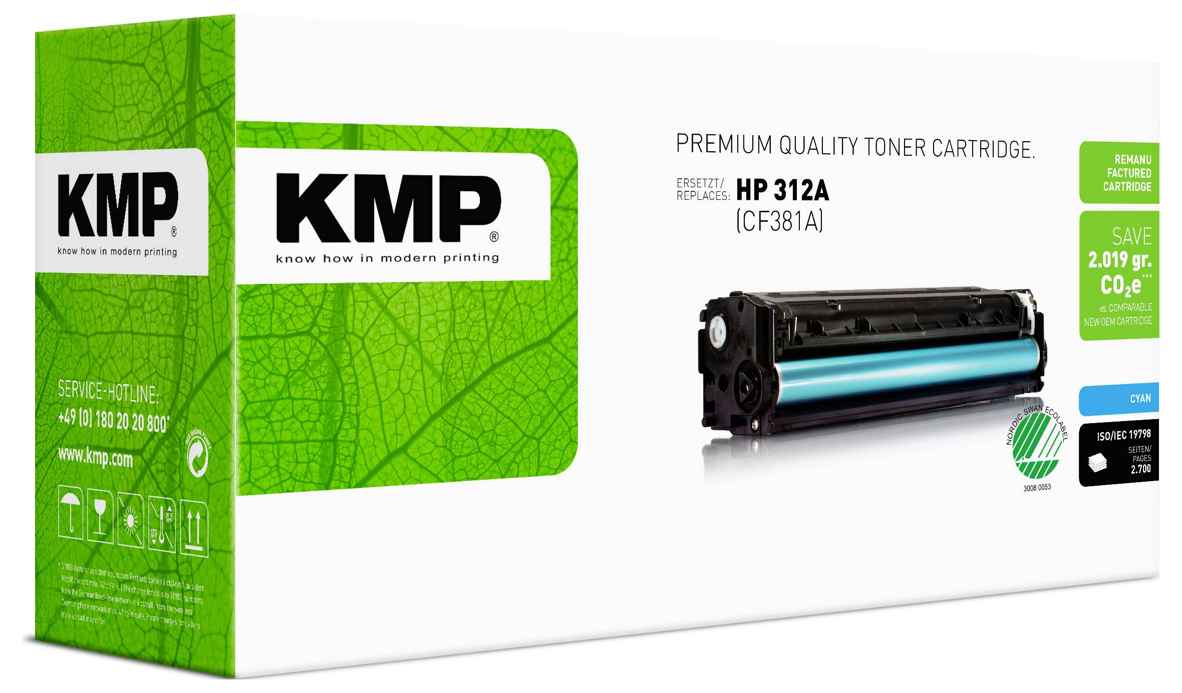 KMP Tóner reemplaza HP 312A, CF381A Compatible Cian 2700 Lados H-T190 2528,0003-1