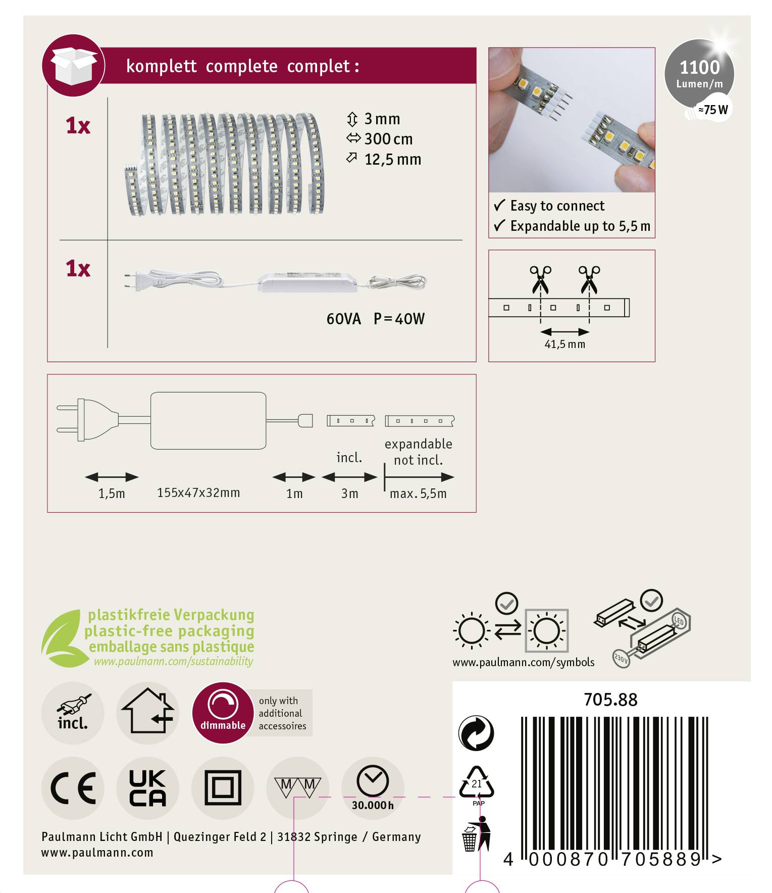 Paulmann MaxLED 1000 70588 Conjunto básico de tiras LED Con enchufe 24 V 3 m Blanco cálido 1 UD(S).-8