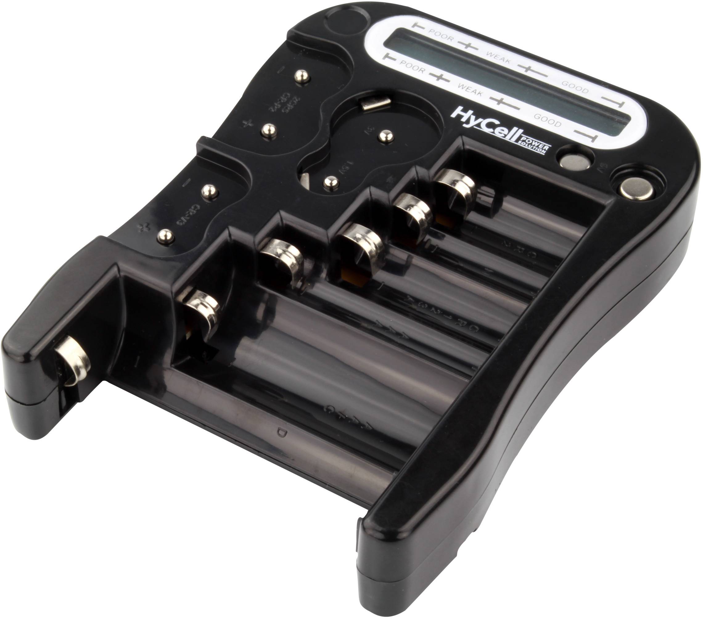 HyCell Comprobador de baterías Batterietester LCD Rango de medición (comprobador de batería) 1,5 V, 3 V, 6 V, 9 V Pilas -0