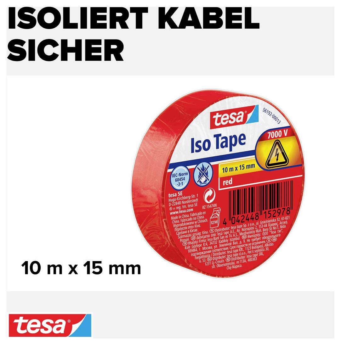 tesa 56192-00013-22 Electrical tape Rot (Lon. x Anch.) 10 m x 15 mm 1 UD(S).-2