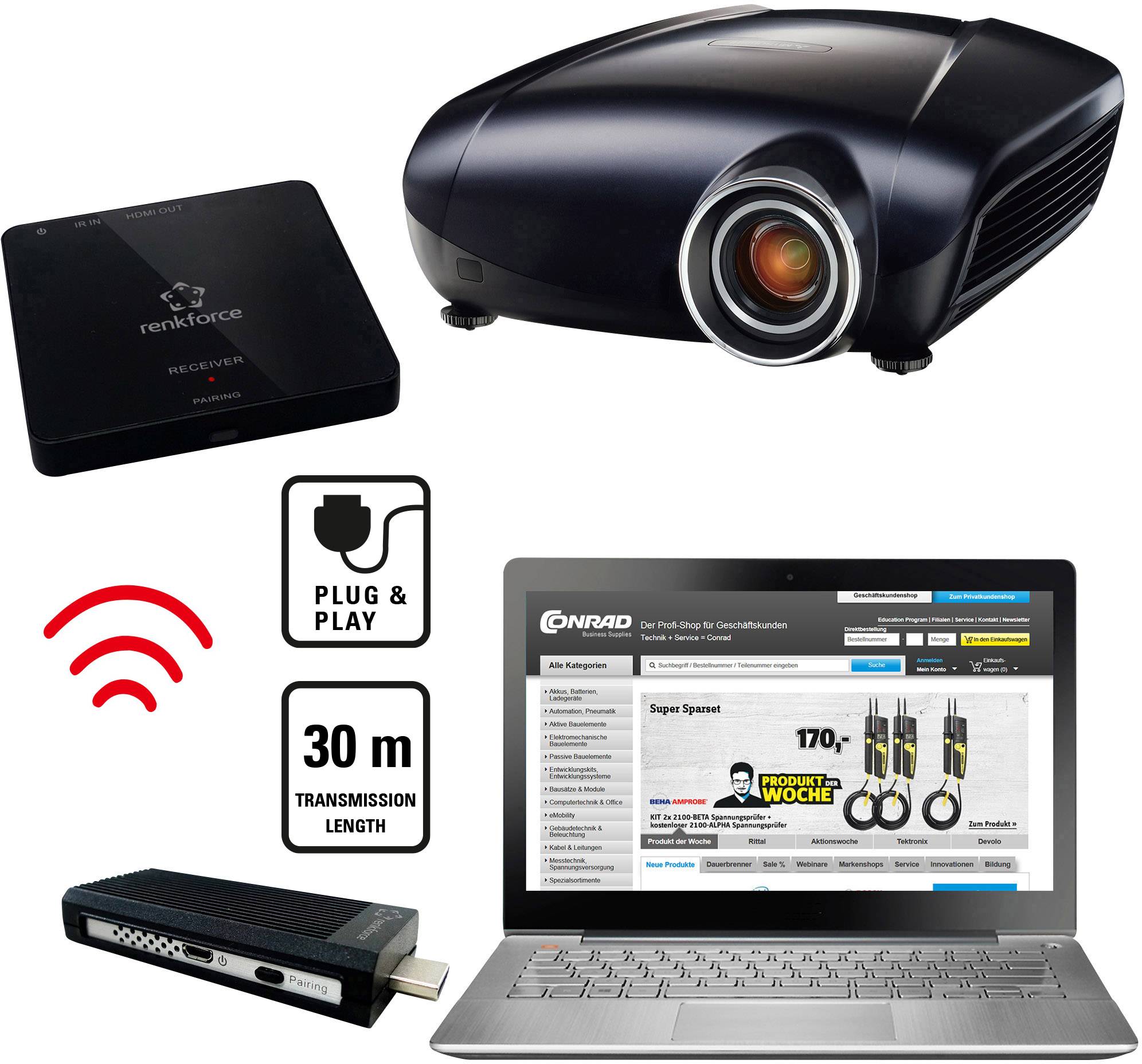 Renkforce RF-HDFS-01 Transferencia inalámbrica por HDMI (juego) 30 m 5 GHz 1920 x 1080 Pixel-1