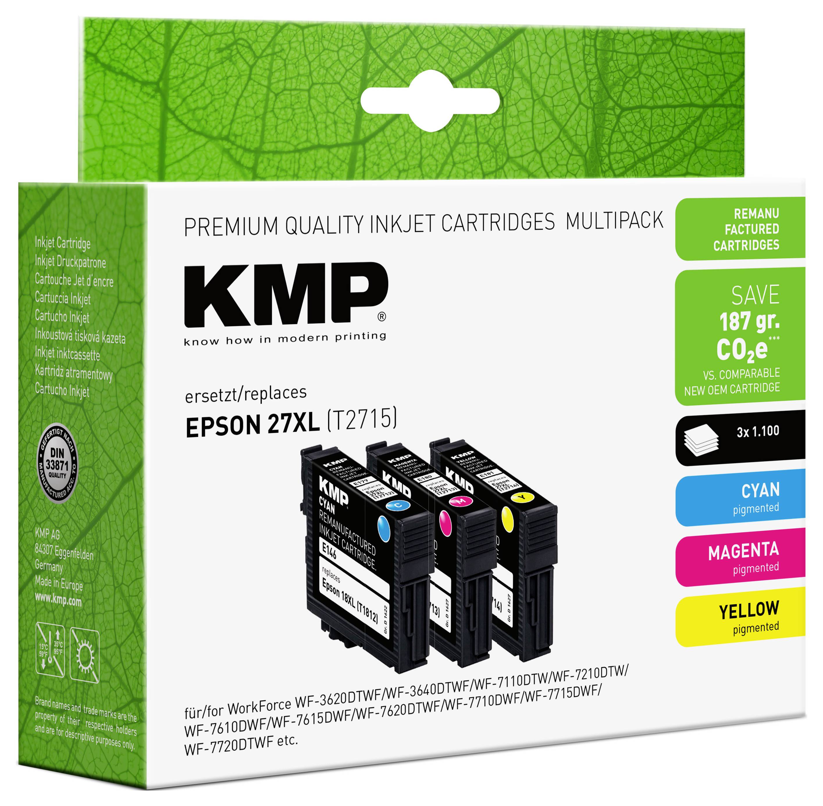 KMP Encre remplace Epson 27XL, T2715, T2712, T2713, T2714 compatible pack bundle cyan, magenta, jaune E179V 1627,4005 — Photo 3 sur 3