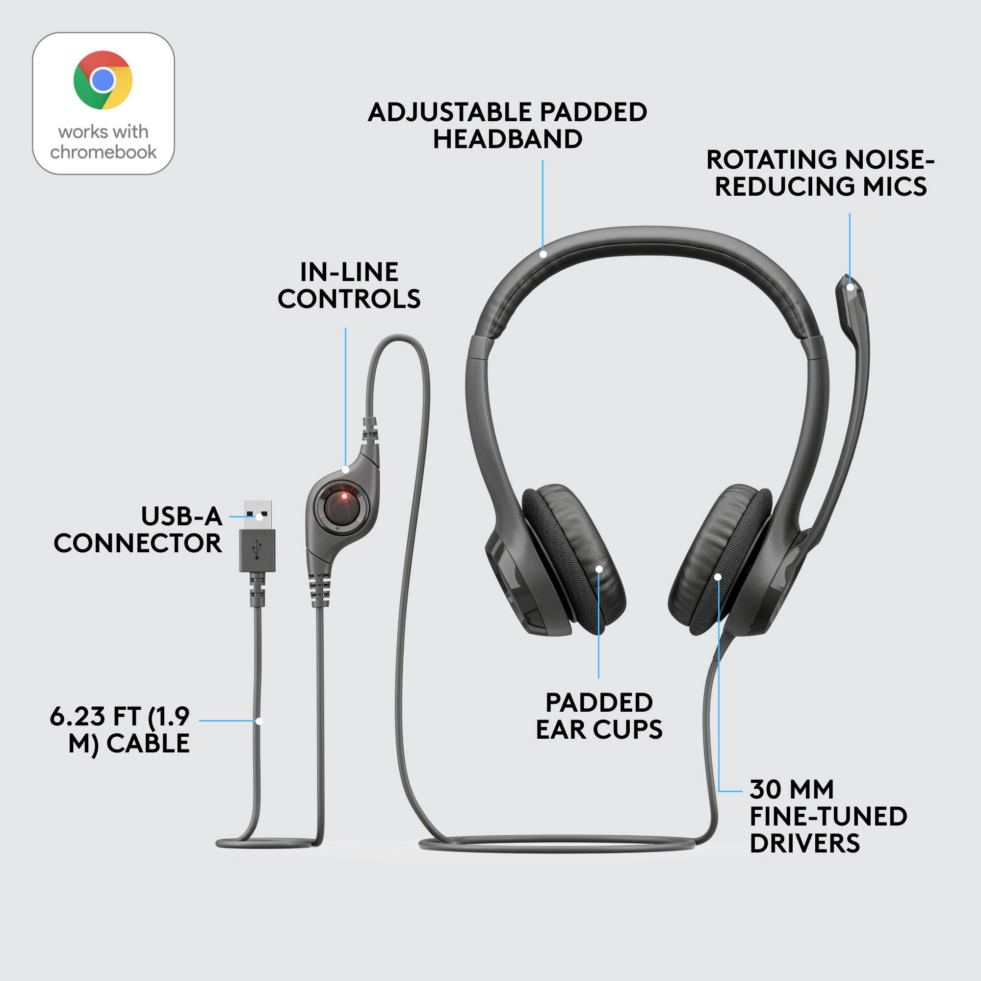 Logitech H390 Auriculares supraurales Por cable Estéreo Schwarz Supresión de ruido del micrófono, Supresión de ruido Con-5