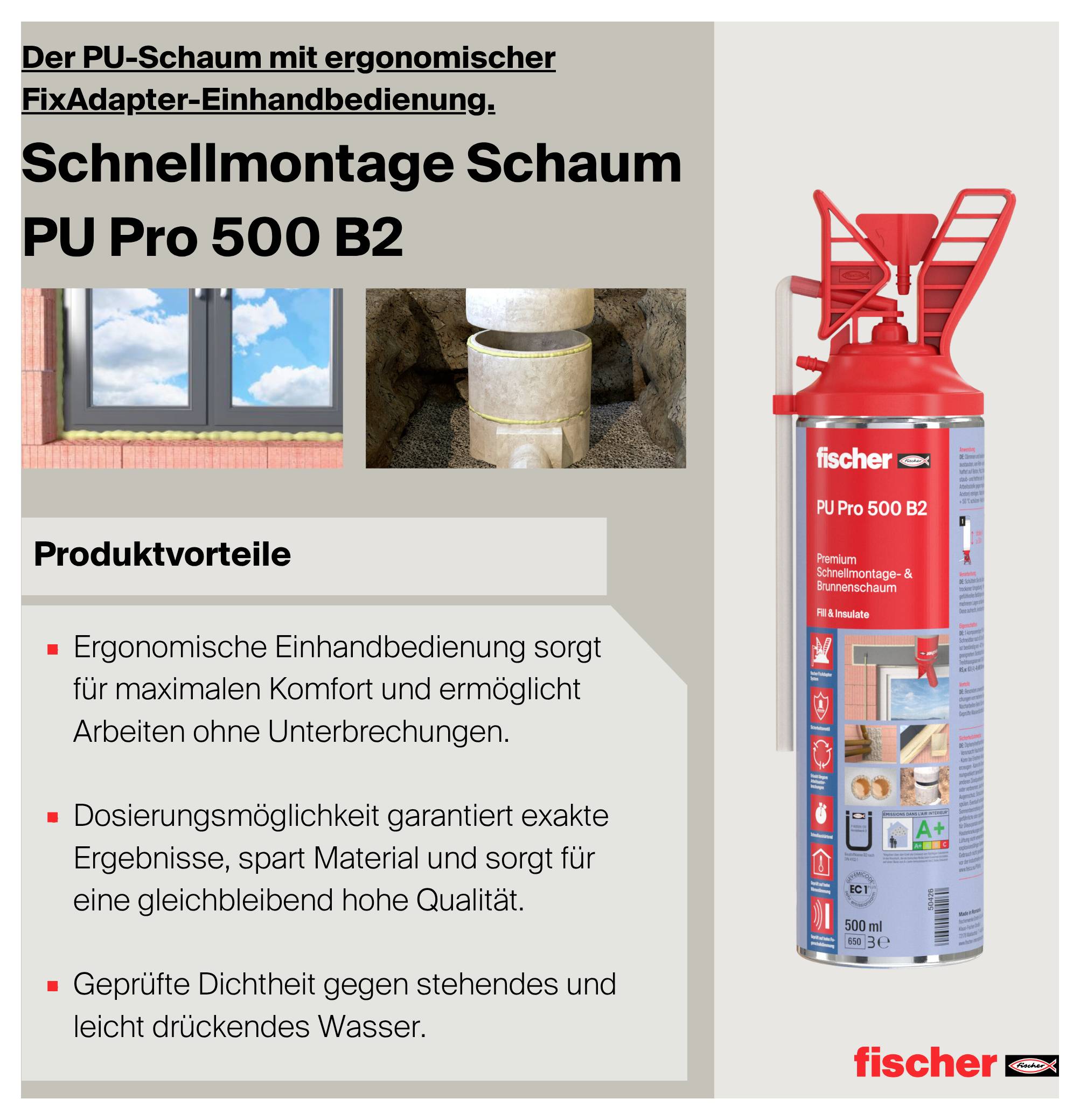 Fischer PU Pro 500 B2 Espuma de montaje Color del fabricante Beige 50426 500 ml-4