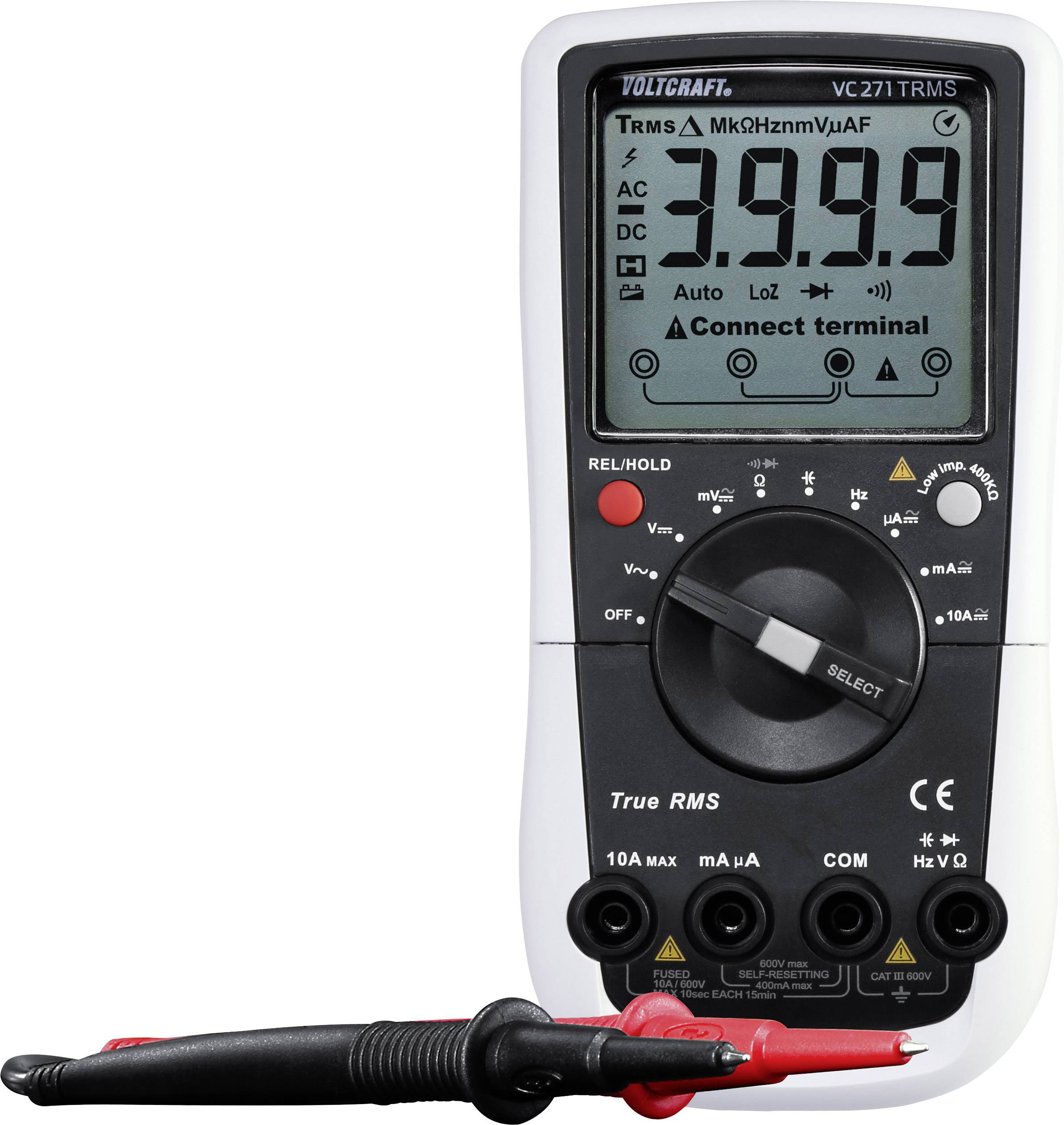 VOLTCRAFT VC-271 Multímetro manual Digital CAT III 600 V Visualización (recuento de píxeles): 4000