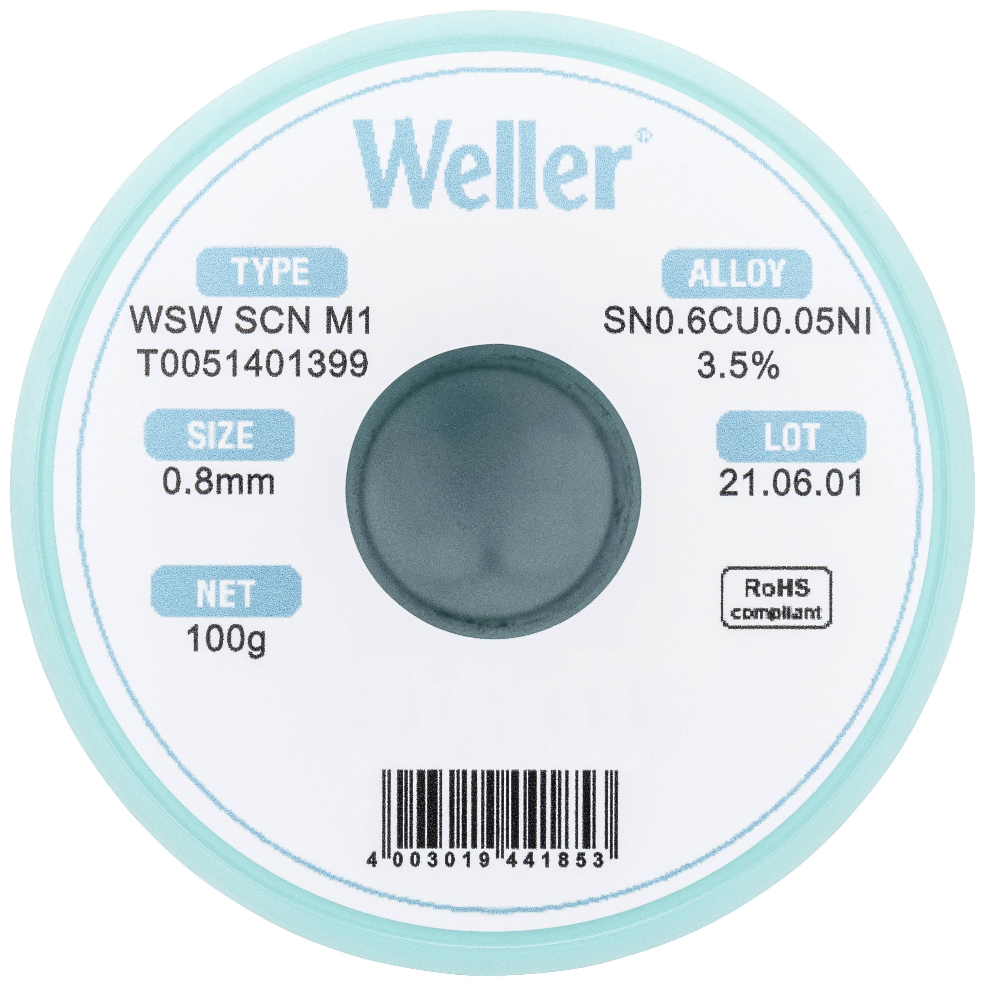 Weller WSW SCN M1 LÖTDRAHT 0,8MM 100g Estaño para soldar Sn0,7Cu 100 g 0.8 mm-0