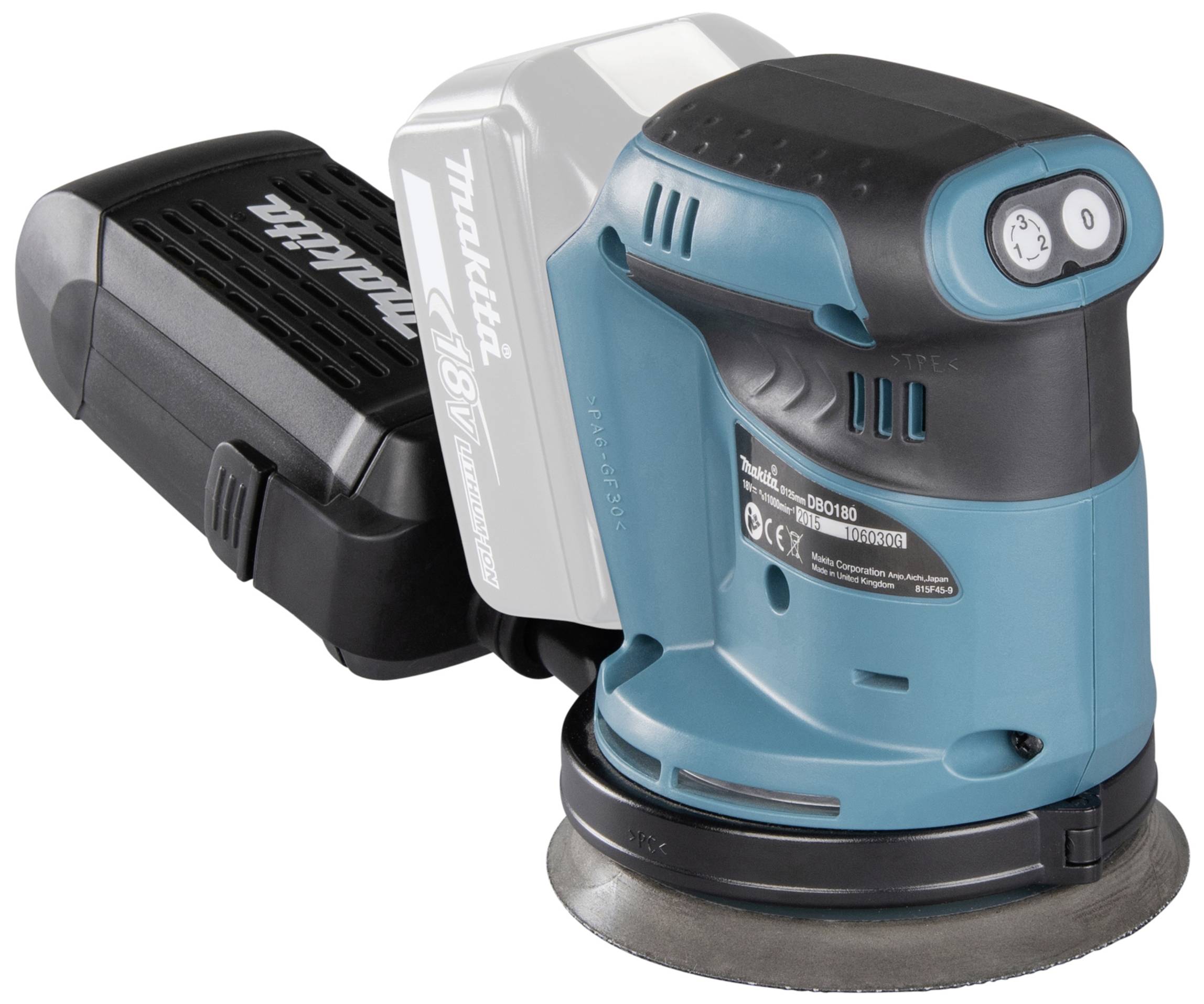 Makita DBO180Z+TO-10674222 Lijadora orbital a batería Sin batería 18 V Ø 125 mm-12