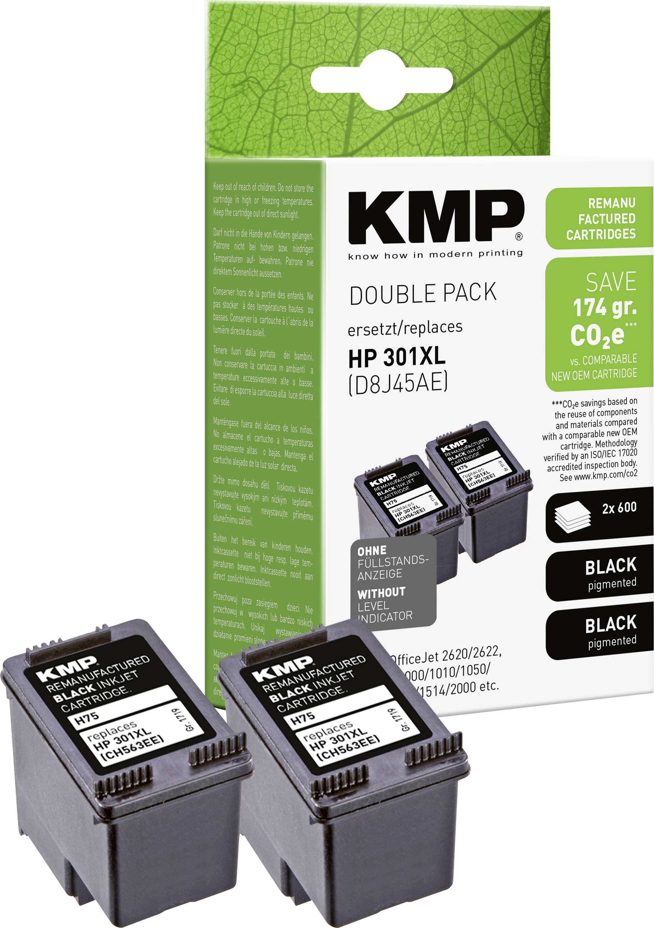 KMP Ink reemplaza HP 301XL, CH563EE Compatible Dual Negro H75D 1719,4021-0