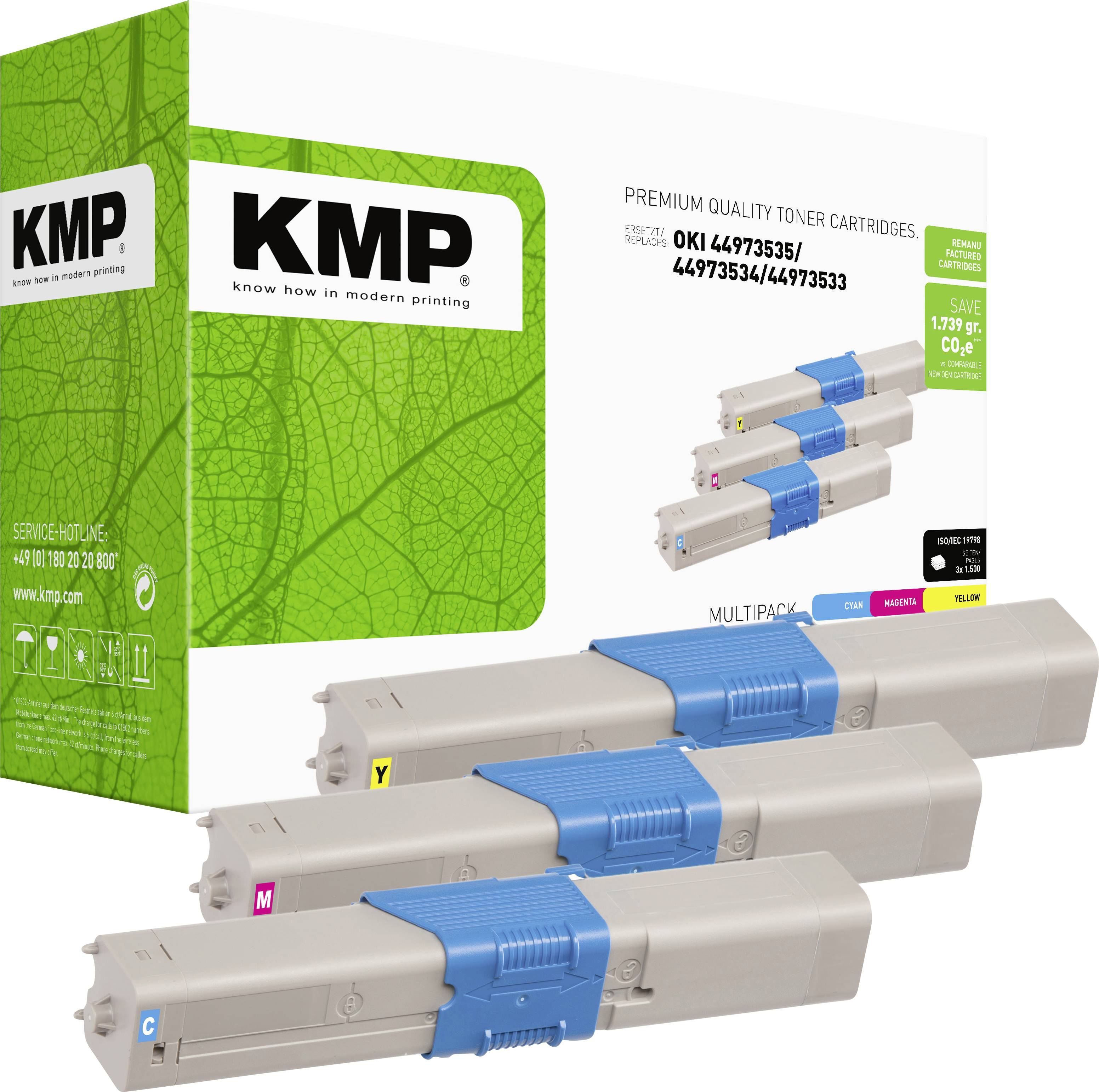 KMP Cartucho de tóner reemplaza OKI 44973535, 44973534, 44973533 Compatible Cian, Magenta, Amarillo 1500 Lados O-T37V-0