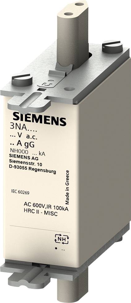 Siemens 3NA38206KJ Inserto de fusible con indicación de seguridad mecánica Compatible con Tamaño de fusible 000 - 4 Tama-0
