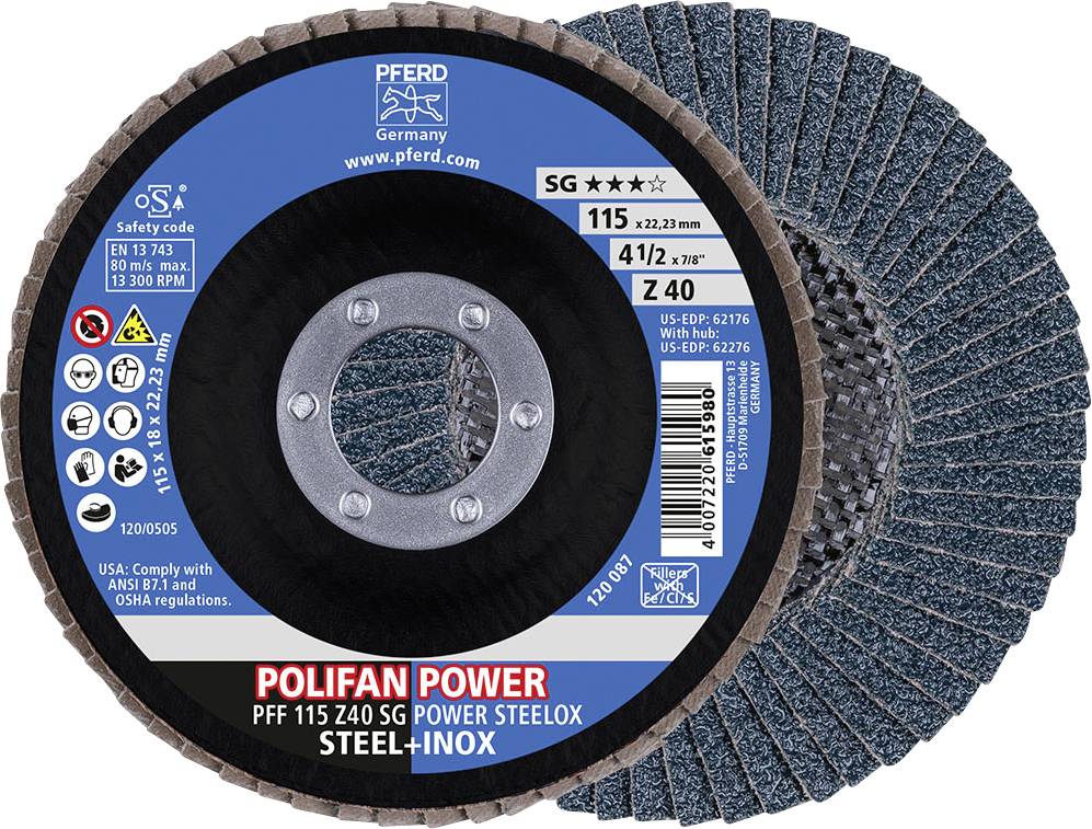 PFERD TOOLS 67684115 Z Sg Power Steelox Disco de desbaste laminado Diámetro 115 mm Ø de perforación 22.23 mm Granulación 40 10 ST