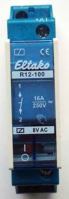 Eltako R12-110-8V Relé de conexión Tensión nominal: 8 V Corriente de conmutación (máx.): 8 A 1 contacto NC, 1 contacto N-0