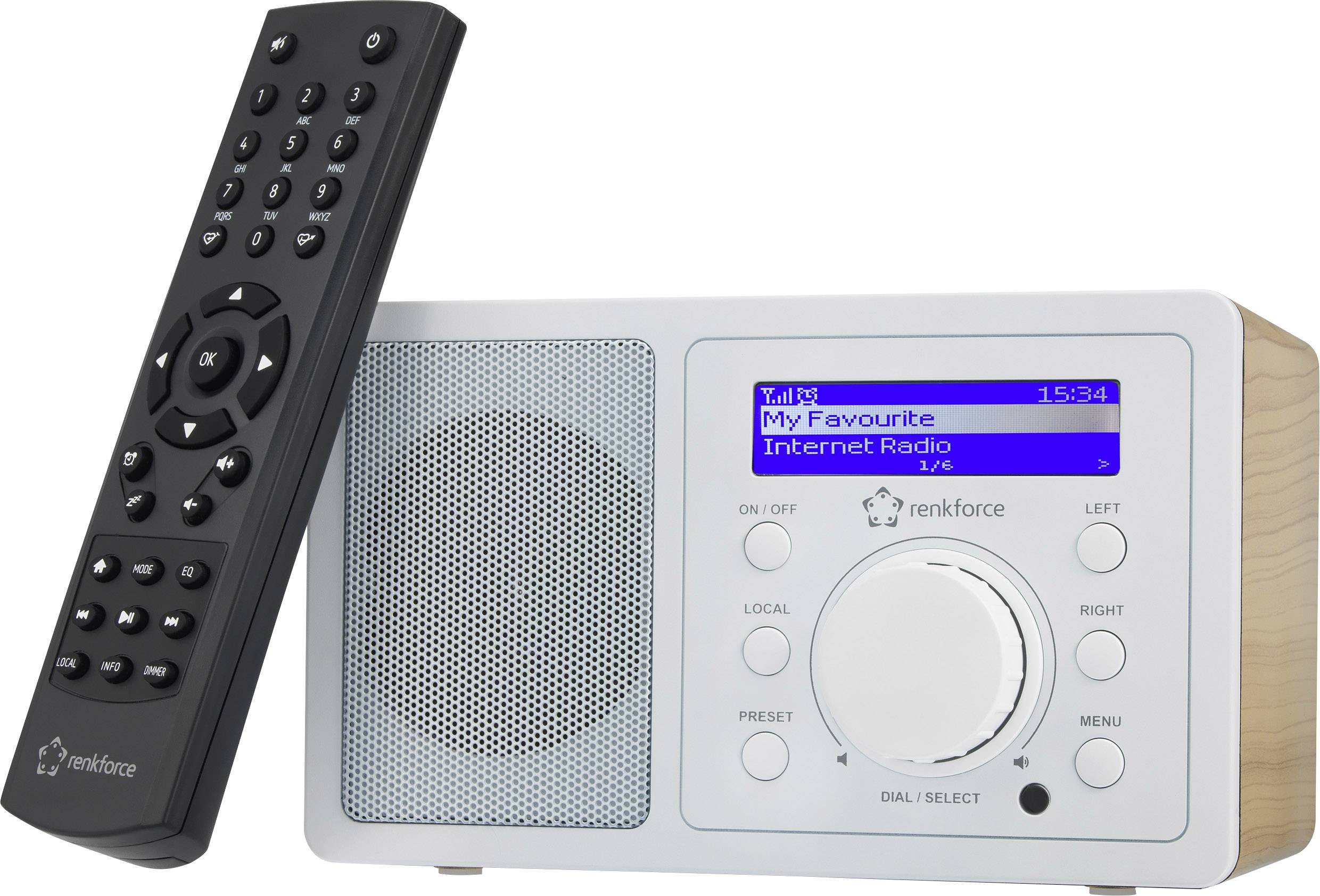 Renkforce RF-IR-MONO1 WOOD Radio de mesa con Internet Internet Bluetooth®, AUX, Radio por internet, WLAN, Radio por internet Compatible con DLNA Madera, Blanco
