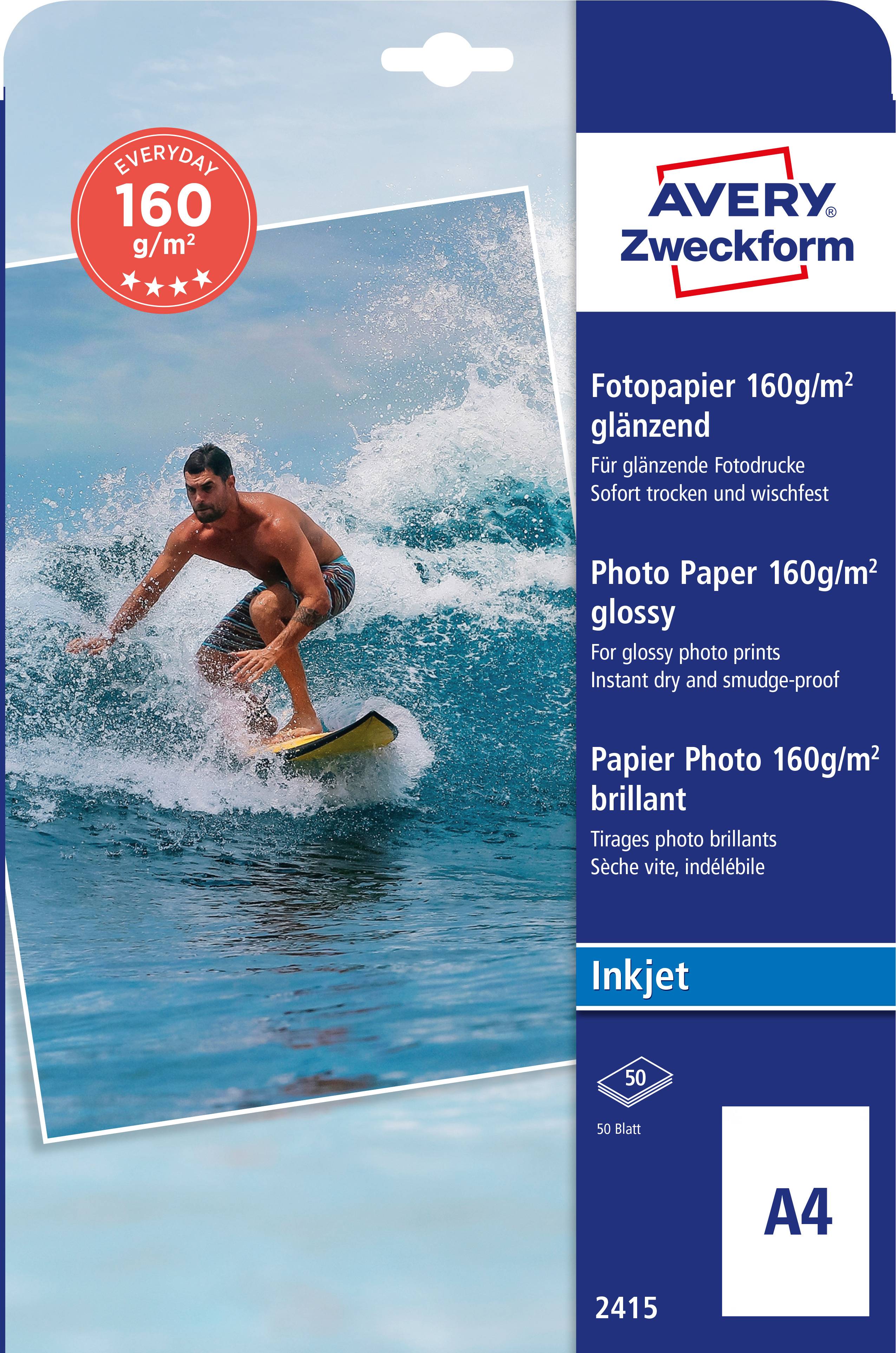Avery-Zweckform Everyday Inkjet Photo Paper glossy 2415 Papel fotográfico DIN A4 160 g/m² 50 Hoja Brillante-0