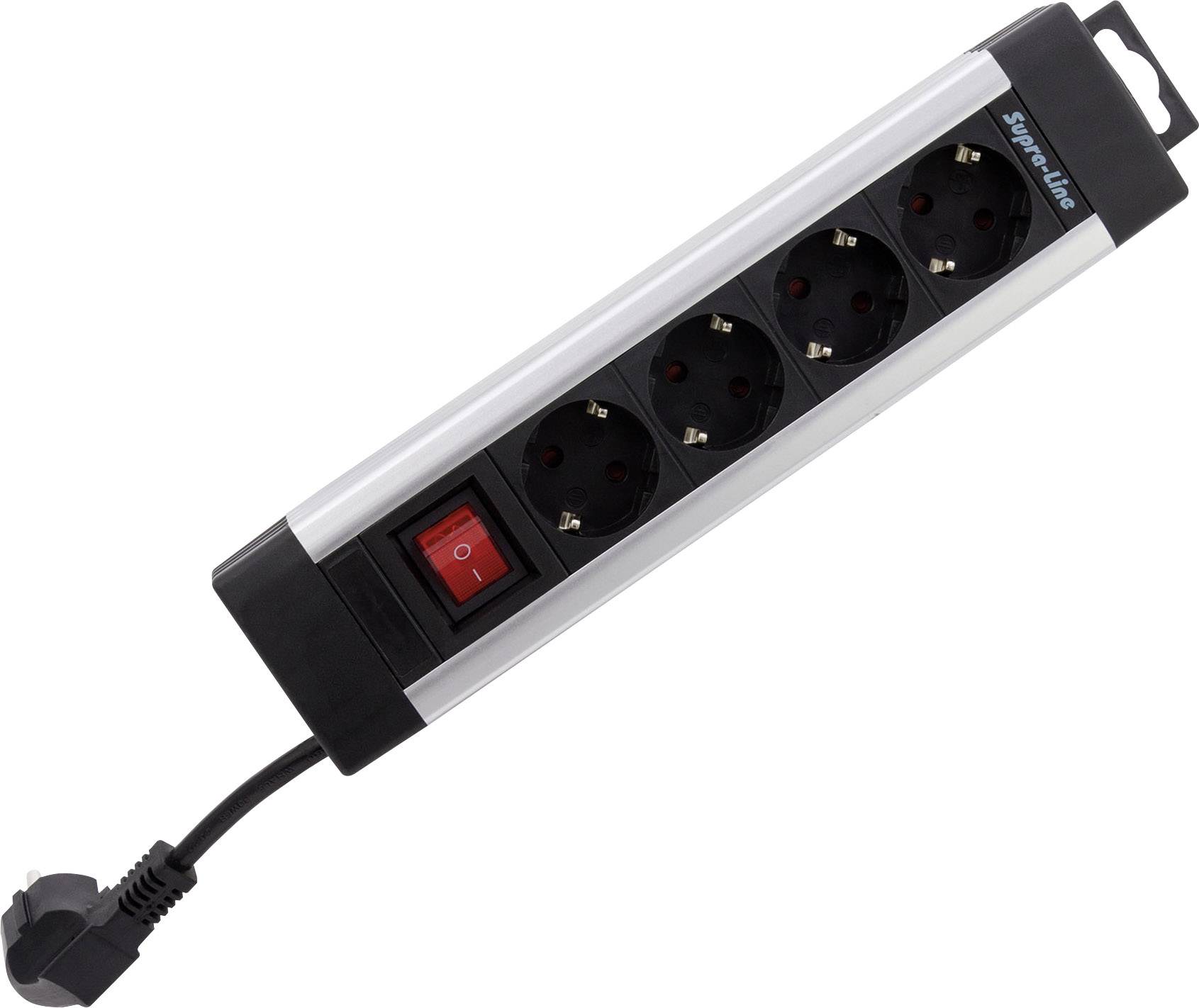 REV 0014412713 Regleta de enchufes con interruptor 4 veces Plata, Schwarz Contacto de puesta a tierra 1 UD(S).