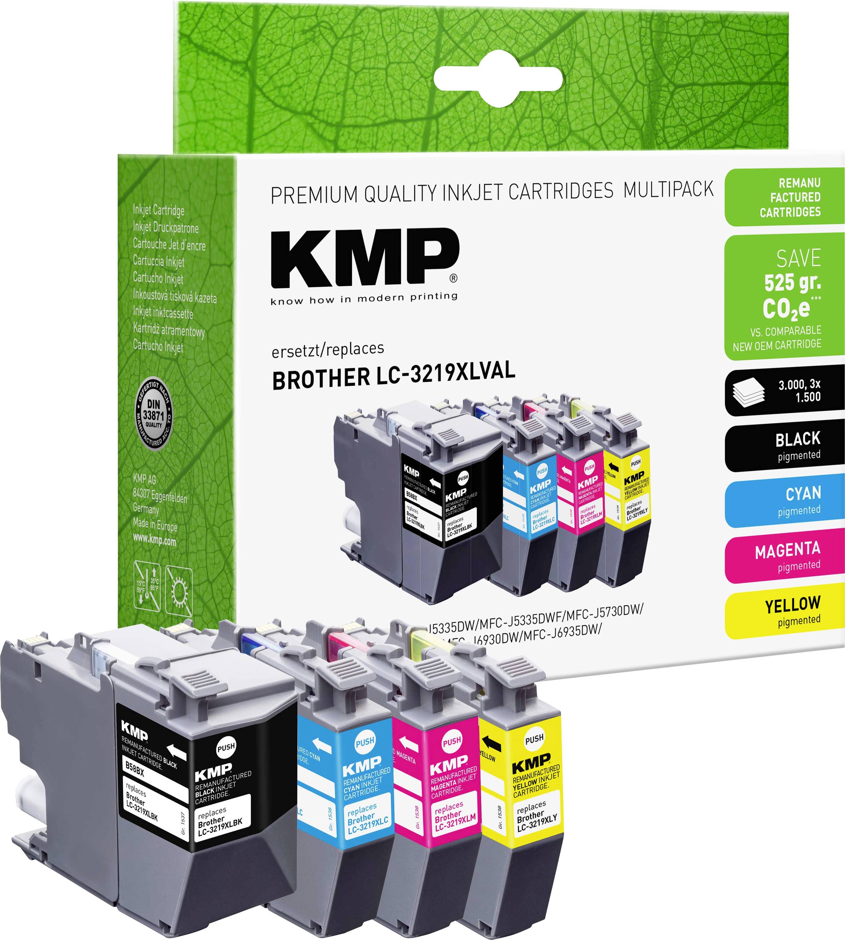 KMP Ink reemplaza Brother LC-3219XLBK, LC-3219XLC, LC-3219XLM, LC-3219XLY Compatible Paquete combinado Negro, Cian, Magenta, Amarillo B58VX 1537,4005