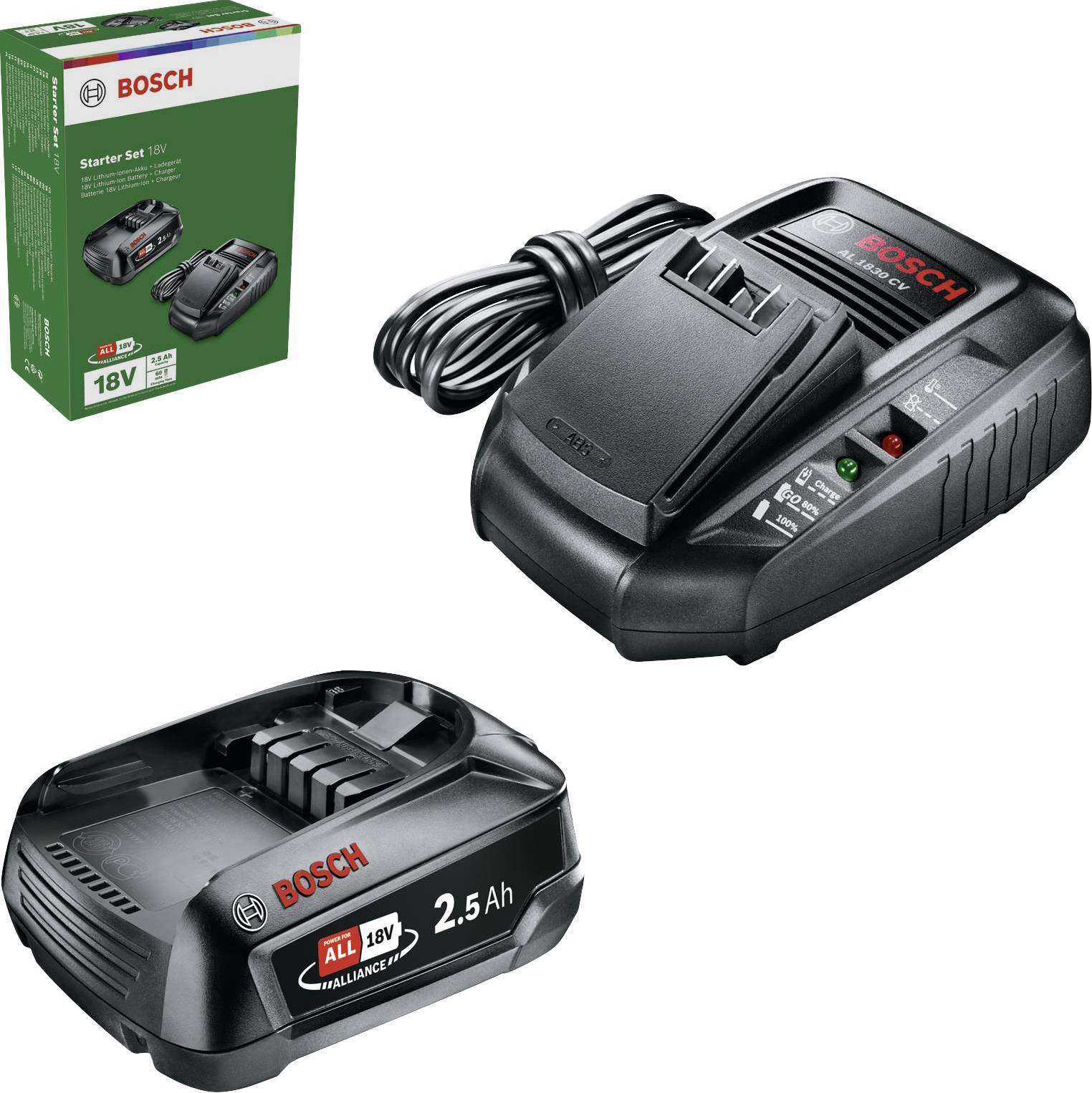 Bosch Home and Garden 1600A00K1P Battery Set Starter Set 18 V Batería y cargador para herramientas 18 V 2.5 Ah Li-Ion-0