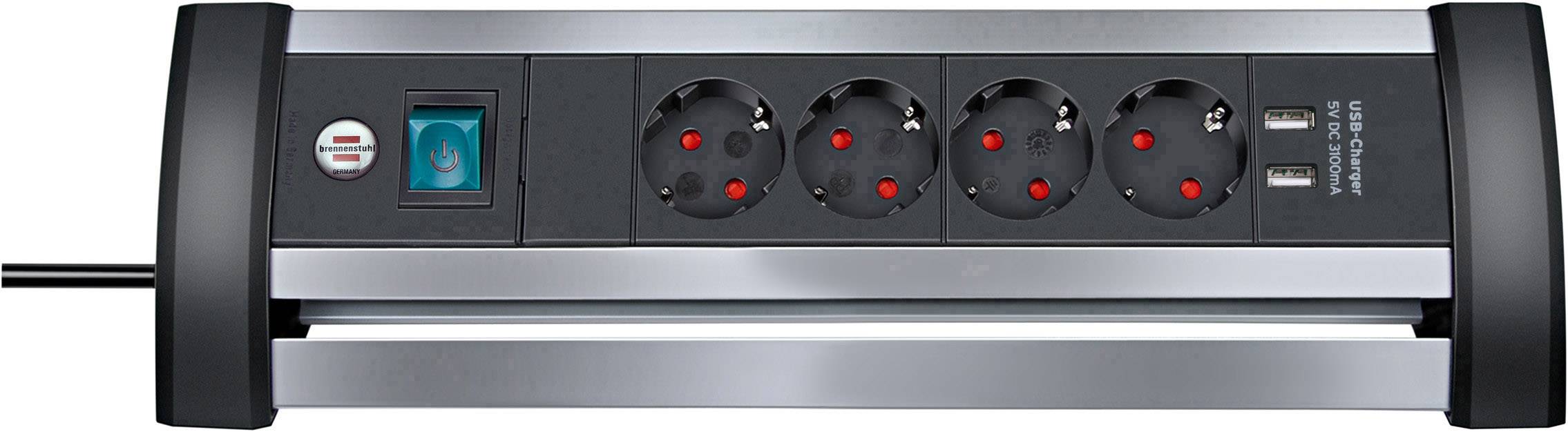 Brennenstuhl 1394000534 Regleta de enchufes con interruptor 4 veces Schwarz, Plata Contacto de puesta a tierra 1 UD(S).