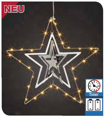 Hellum 522990 Estrella navideña Blanco cálido LED Metal Con efecto 3D, Temporizador